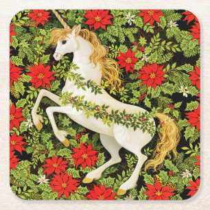 Porta-copo De Papel Quadrado Unicórnio Feliz Natal Vermelho Verde Branco