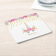 Unicórnio, Flores Rosa & Confetes Dourados