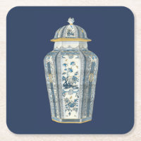 Urna Asiática Decorativa em Azul e Branco
