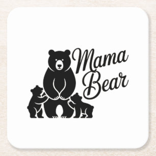 Porta-copo De Papel Quadrado Ursa Mãe com Filhotes Família Bonita Urso