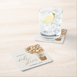 Porta-copo De Papel Quadrado Urso, Balões de Beige, Balão de Ar Quente, Chá de 