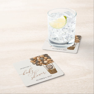 Porta-copo De Papel Quadrado Urso, Balões Marrons, Balão de Ar Quente, Chá de f