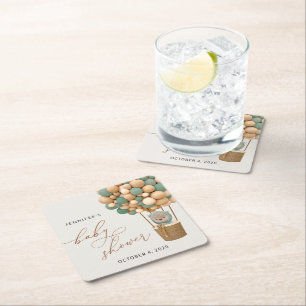 Porta-copo De Papel Quadrado Urso, Balões Verdes, Balão de Ar Quente, Chá de fr