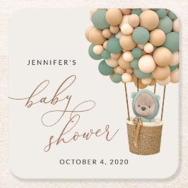 Porta-copo De Papel Quadrado Urso, Balões Verdes, Balão de Ar Quente, Chá de fr