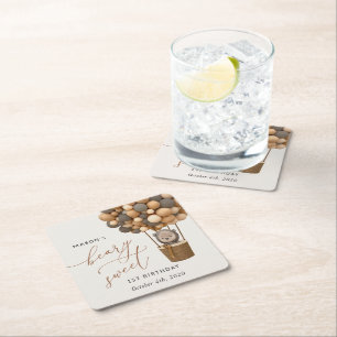 Porta-copo De Papel Quadrado Urso Bastante, Balões Marrons, Primeiro Aniversári