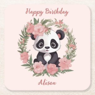 Porta-copo De Papel Quadrado Urso de Panda Adorável com Flores