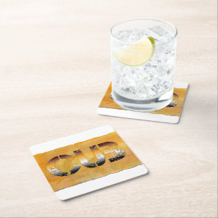 Porta-copo De Papel Quadrado Urso de SlipperyJoe com palavras douradas castanha