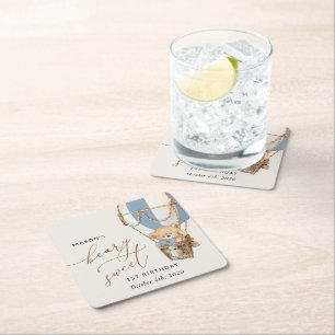 Porta-copo De Papel Quadrado Urso de Teddy, Balão de Ar Quente Azul, Primeiro A