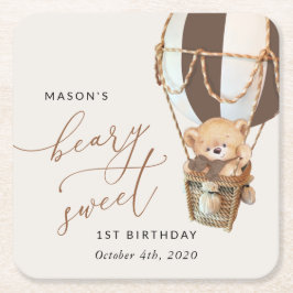 Porta-copo De Papel Quadrado Urso de Teddy, Balão de Ar Quente Castanho, Primei