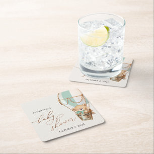 Porta-copo De Papel Quadrado Urso de Teddy, Balão de Ar Quente Verde, Chá de fr