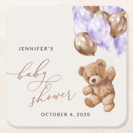 Porta-copo De Papel Quadrado Urso de Teddy, Urso de Bebê, Balão Roxo, Chá de fr
