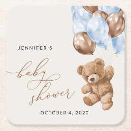 Porta-copo De Papel Quadrado Urso De Teddy, Urso De Bebê, Balões Azuis, Chá de 