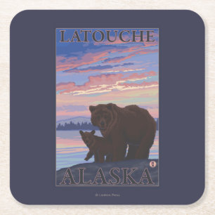 Porta-copo De Papel Quadrado Urso e Cub - Latouche, Alaska