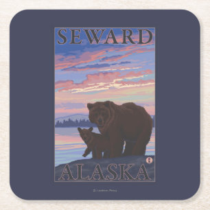 Porta-copo De Papel Quadrado Urso e Cub - Seward, Alaska