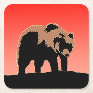 Porta-copo De Papel Quadrado Urso Grizzly no Sunset - Arte Original sobre Vida
