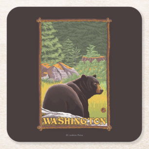 Porta-copo De Papel Quadrado Urso Negro na Floresta - Washington