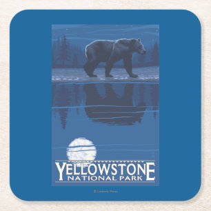 Porta-copo De Papel Quadrado Urso no luar - parque nacional de Yellowstone