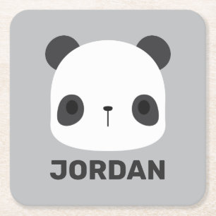Porta-copo De Papel Quadrado Urso Panda Pequeno e Fofo com Nome Personalizado