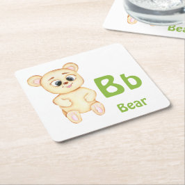 Porta-copo De Papel Quadrado Urso personalizar ABC: Letra B - Adicione seu Nome