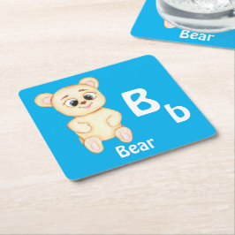 Porta-copo De Papel Quadrado Urso personalize ABC: Letra B - Adicione Seu Nome