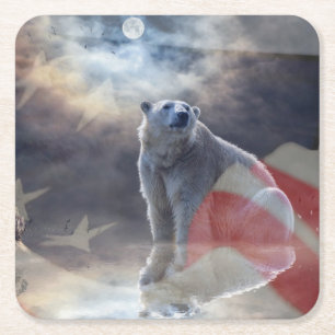 Porta-copo De Papel Quadrado Urso Polar do Alasca