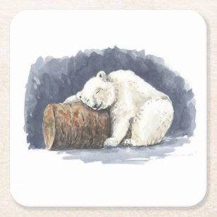 Porta-copo De Papel Quadrado Urso polar dormindo, arte aquarela