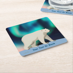 Porta-copo De Papel Quadrado Urso Polar e Luzes do Norte