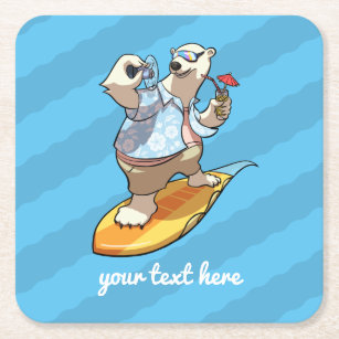 Porta-copo De Papel Quadrado Urso Polar legal surfando com Cartoon Cocktail