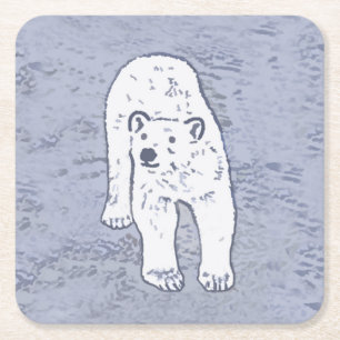 Porta-copo De Papel Quadrado Urso Polar na Pintura do Gelo - Arte Original da V
