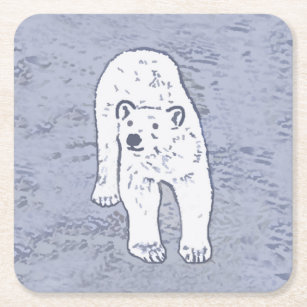 Porta-copo De Papel Quadrado Urso Polar na Pintura do Gelo - Arte Original da V