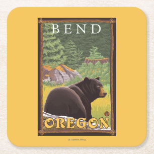Porta-copo De Papel Quadrado Urso preto na floresta - curvatura, Oregon