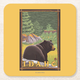 Porta-copo De Papel Quadrado Urso preto na floresta - Idaho
