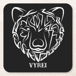 Porta-copo De Papel Quadrado Urso Tribal Negro e Branco