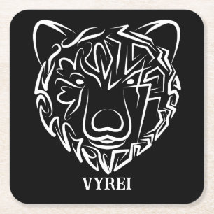 Porta-copo De Papel Quadrado Urso Tribal Negro e Branco