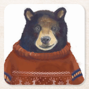 Porta-copo De Papel Quadrado Urso vermelho da camisola da rena