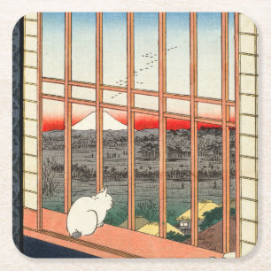 Porta-copo De Papel Quadrado Utagawa Hiroshige - Campos de arroz Asakusa