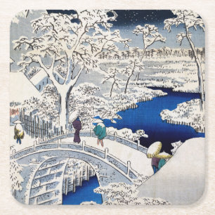 Porta-copo De Papel Quadrado Utagawa Hiroshige - Ponte do Tambor em Meguro
