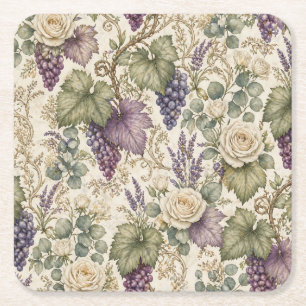 Porta-copo De Papel Quadrado Uvas Antigas, Lavanda & Rosas Brancas
