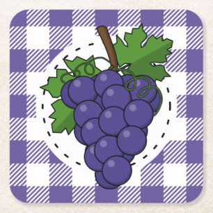 Porta-copo De Papel Quadrado Uvas em Xadrez violeta branca