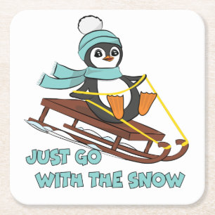 Porta-copo De Papel Quadrado Vá Com O Pinguim De Neve Que Dorme Com O Pinguim