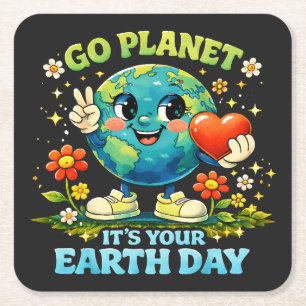 Porta-copo De Papel Quadrado Vá Planeta É o Seu Dia da Terra verde