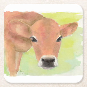 Porta-copo De Papel Quadrado Vaca em Aquarela 