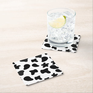 Porta-copo De Papel Quadrado Vaca Manchas Brancas Pretas Pelo