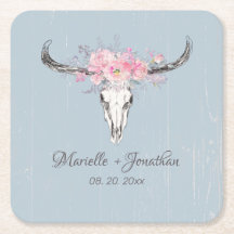 Vaca Rústica Caveira Boho Esbranquiçado Cor-de-Águ