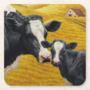 Porta-copo De Papel Quadrado Vacas de Holstein e Velho Pão de Madeira