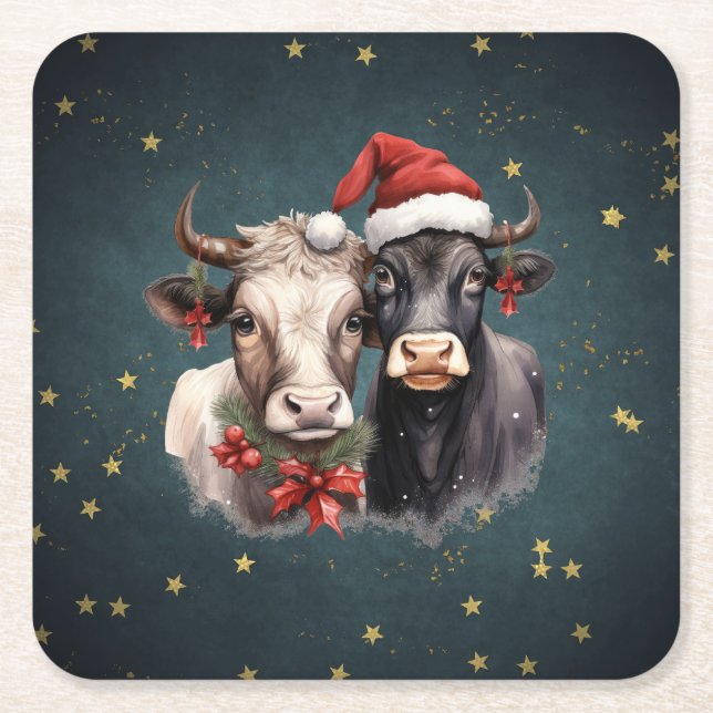 Porta-copo De Papel Quadrado Vacas de Natal bonitas (Frente)