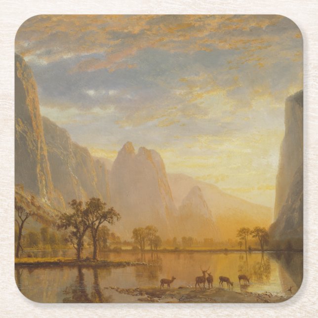 Porta-copo De Papel Quadrado Vale do Yosemite (1864) - Albert Bierstadt (Frente)