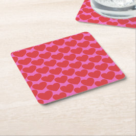 Porta-copo De Papel Quadrado Valentine's Day Pink and Red Heart Pattern Party