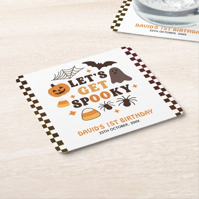 Porta-copo De Papel Quadrado Vamos fica assustado no aniversário das bruxas (Inclinado)