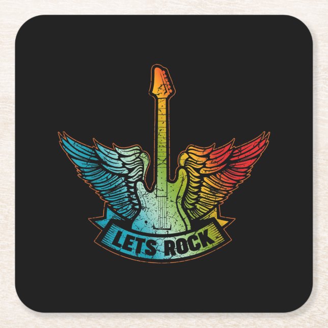 Porta-copo De Papel Quadrado Vamos Rock Legend Rock and Roll Music Guitar (Frente)